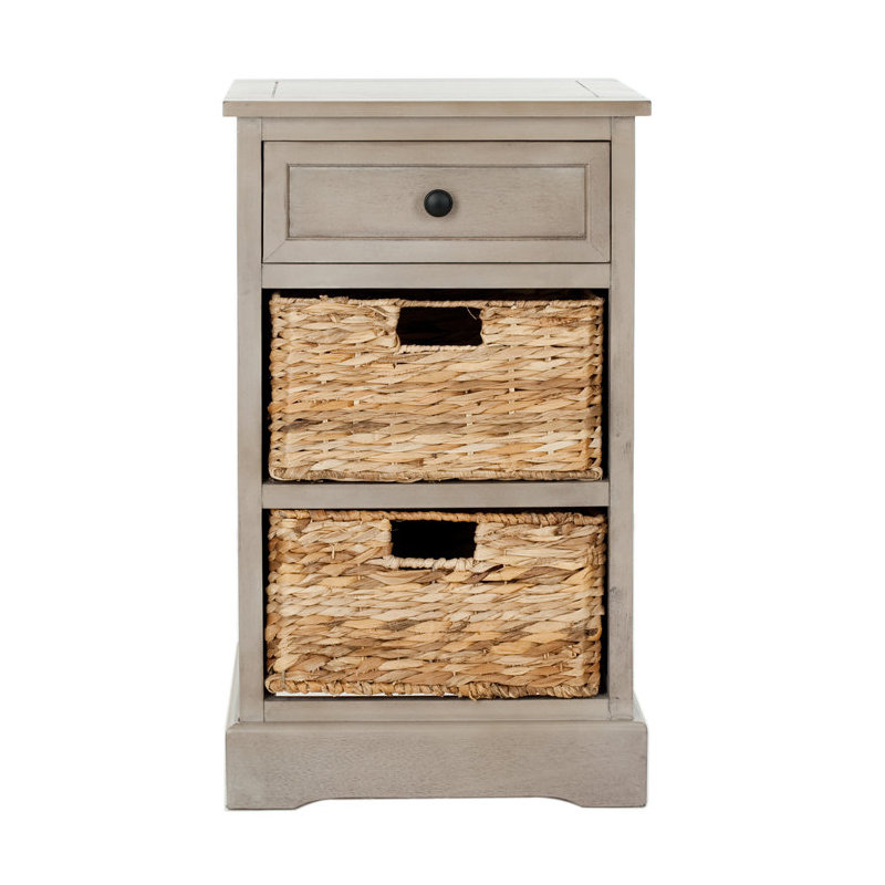 Micheal 40cm W Solid Wood Bedside Table, Vintage Grey
