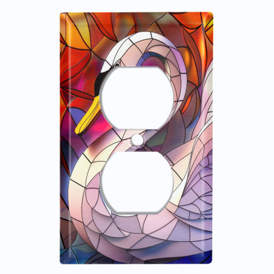 Metal Light Switch Plate Cover; US Standard Size 1 Gang Duplex - Swan Stained Glass PRINT