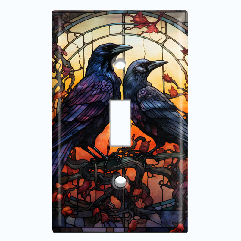 Metal Light Switch Plate Outlet Cover (Halloween Spooky Raven Birds - Single Toggle)