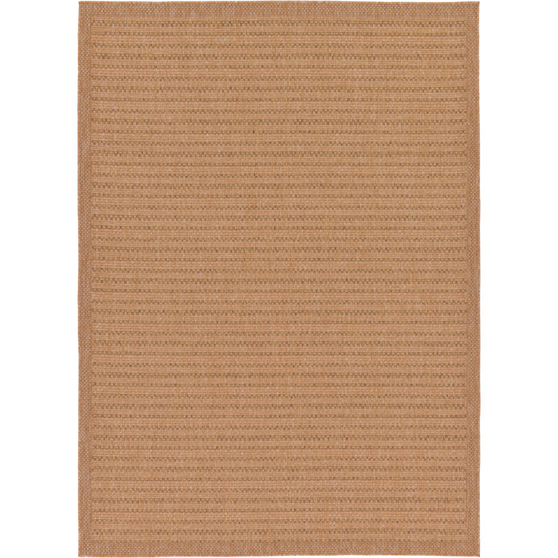 Tapis rayé brun clair intérieur / extérieur, Rectangle 7 pi 1 po x 10 pi