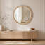 Miroir mural rond de 30 po x 30 po en bois naturel avec cadre en bois massif perlé, miroir rustique de décor de ferme pour entrée, salle de bain et salon