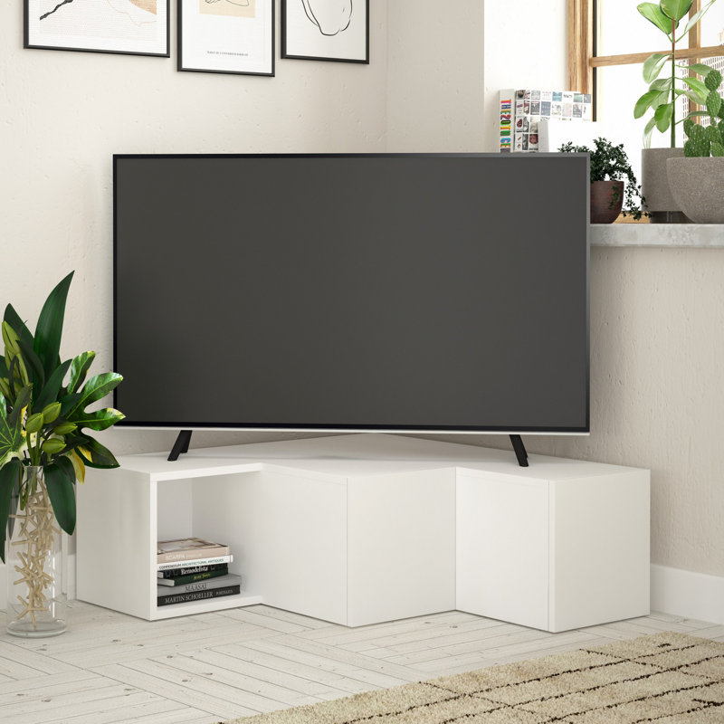 Modern White TV Stand with Numerous Shelves, 35.4 x 12.6 x 36.2 Inches | 100% Melamine Coated Particle Board, Thickness: 0.7 Inches | Wall-Mountable Design, Stylish Storage Solution for Living Room & Entertainment Spaces