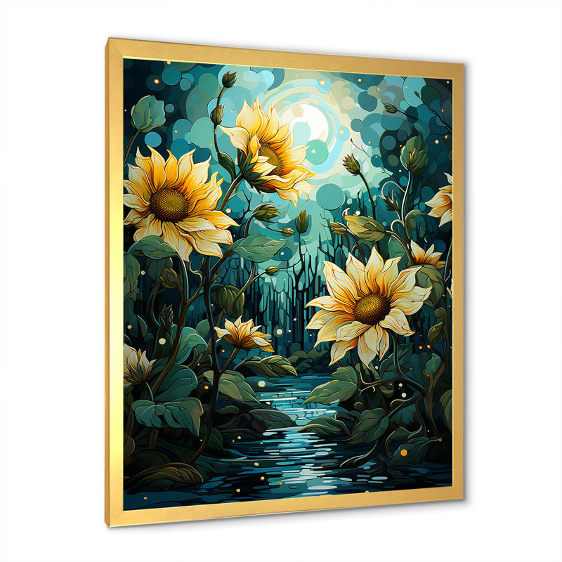 Tournesols méticuleusement sur toile, Cadre photo doré simple, H 20 po x l 12 po x P 1 po
