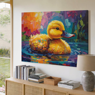 A Vibrant Colorful Painting Of A Duck Swimming In A Pool Of Water The Duck S Feathers Canvas Wall Art Premium Quality Ready To Hang