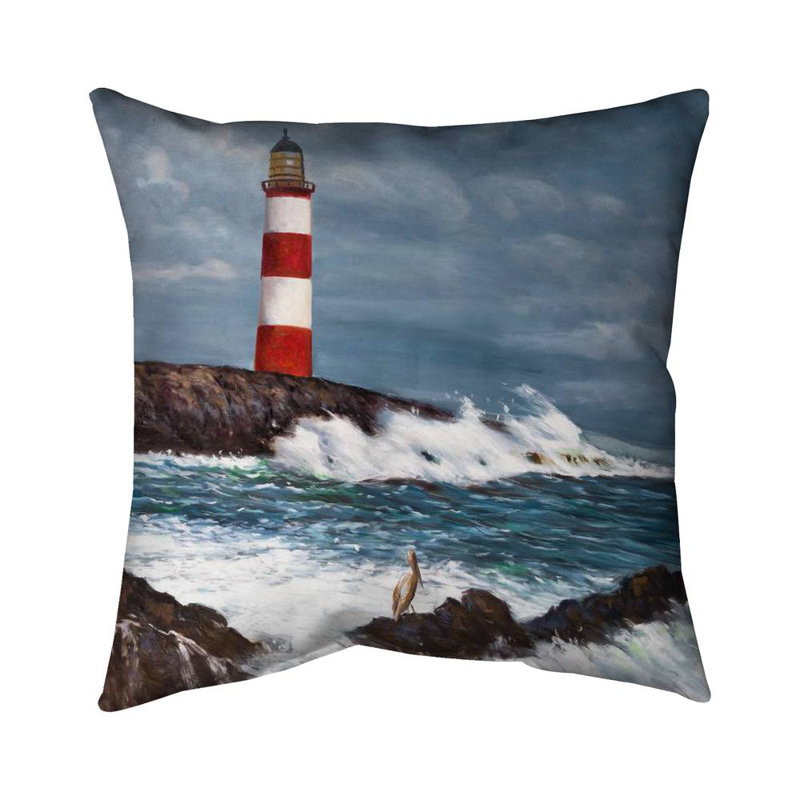 Lighthouse at the edge of the sea unleashed - 18"x18" Throw pillow cover - Poly twill - Print on demand