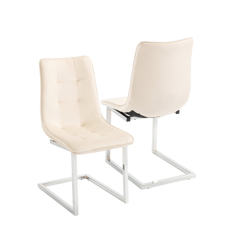 Wadley 46cm H Velvet Upholstered Metal Cantilever Chair, Cream