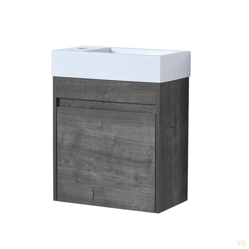 Meuble-lavabo mural flottant 18 po avec lavabo en résine et porte d'armoire à fermeture en douceur 18 po