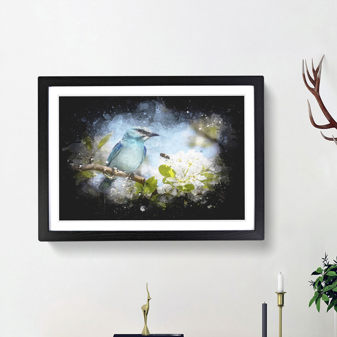 Blue Bird and Cherry Blossom Tree - Picture Frame Painting Print