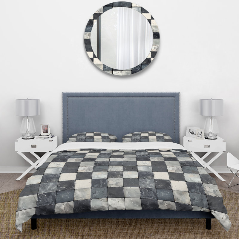 Ensemble de housse de couette beige et gris Midcentury Mosaic I - Midcentury