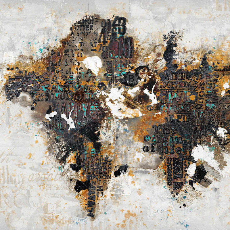 Carte du monde abstraite avec typographie - décor de bureau moderne sur toile