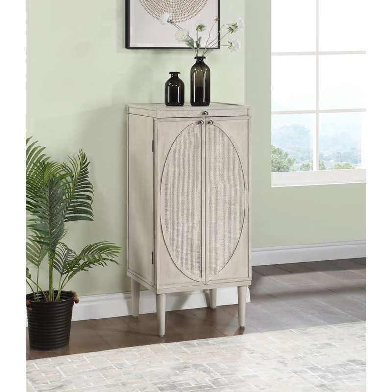 Armoire à bijoux à 2 portes, 6 tiroirs et 32 crochets géométriques gris clair