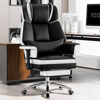 21.9 Wide Faux Leather Executive Office Chair with Footrest High-Back Computer Desk Chair with Adjustable Lumbar Support & Armrests