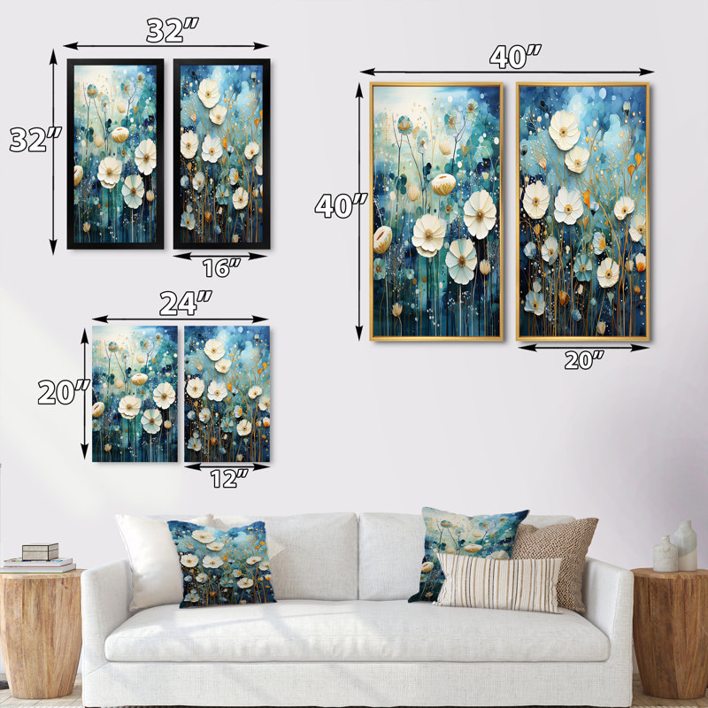 «Blue Tranquil Gardens», 2 pièces sur toile, Cadre noir, H 32 po x l 32 po