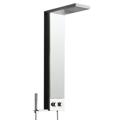 Rainfall Glass Shower Panel System With Waterfall Shower Head And Shower Wand Mirrored Finish In Polished Chrome