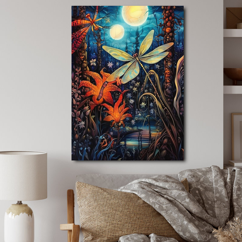 Majestueuse libellule dans une forêt enchantée, Toile tendue, H 32 po x l 24 po x P 1 po