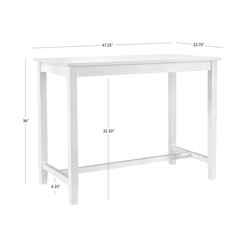 Bartonville Solid Wood Base Pub Table, White, 36" H x 47.25" L x 23.75" W