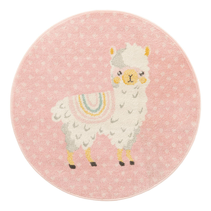 Rectangle Polka Dots Polypropylene Plastic Rug, Round 3'3", Pink