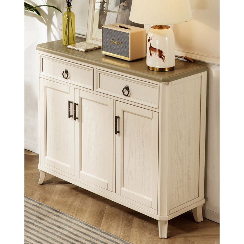 American-style Light Luxury White-Grey Solid Wood Shoe Cabinet