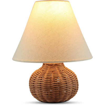 Boho Rattan Bamboo Woven Wicker Table Lamp - Dimmable LED, Handmade Farmhouse Decor For Bedroom & Home