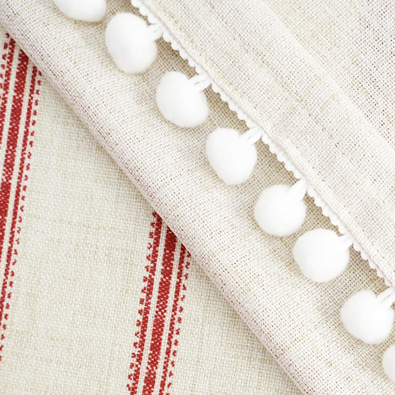 Farmhouse Striped Tablecloths Wrinkle Resistant with Pom Pom Tassel Fall Holiday tablecloths, 120" x 54", Red