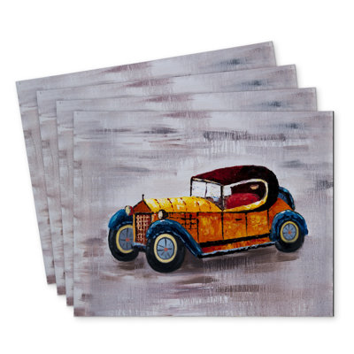 Yellow Toy Car Polyester Eiver - Set of 4 | Home Decor