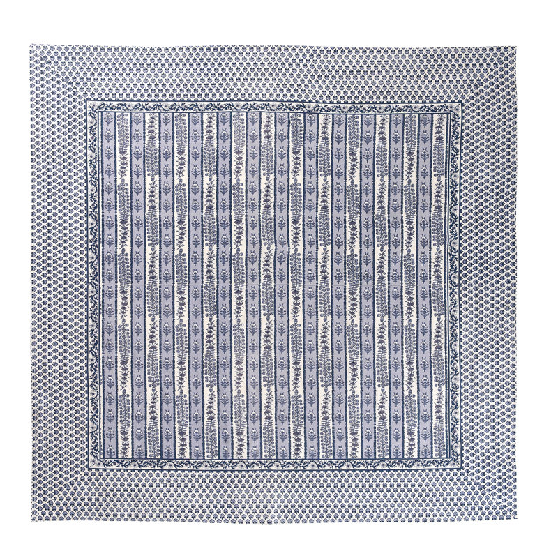 Avignon Handmade Floral Tablecloth, 128" x 71", Dijon/Blue