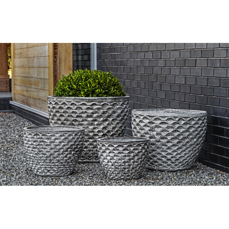 Honeycomb Handcrafted Round Terracotta Planter, 25.25" H x 19" W x 19" D, Aqua