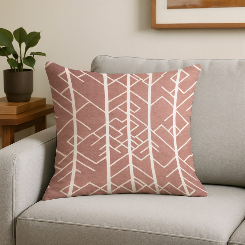 Coussin décoratif intérieur et extérieur beige Trellis, Treillis brun 54, Carré Carré 20 po