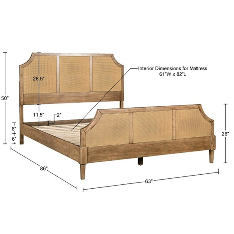 Grand lit plateforme tissé Cane