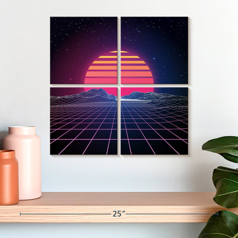 Coucher de soleil Kelan rétro des années 1980, H 18 po x l 18 po