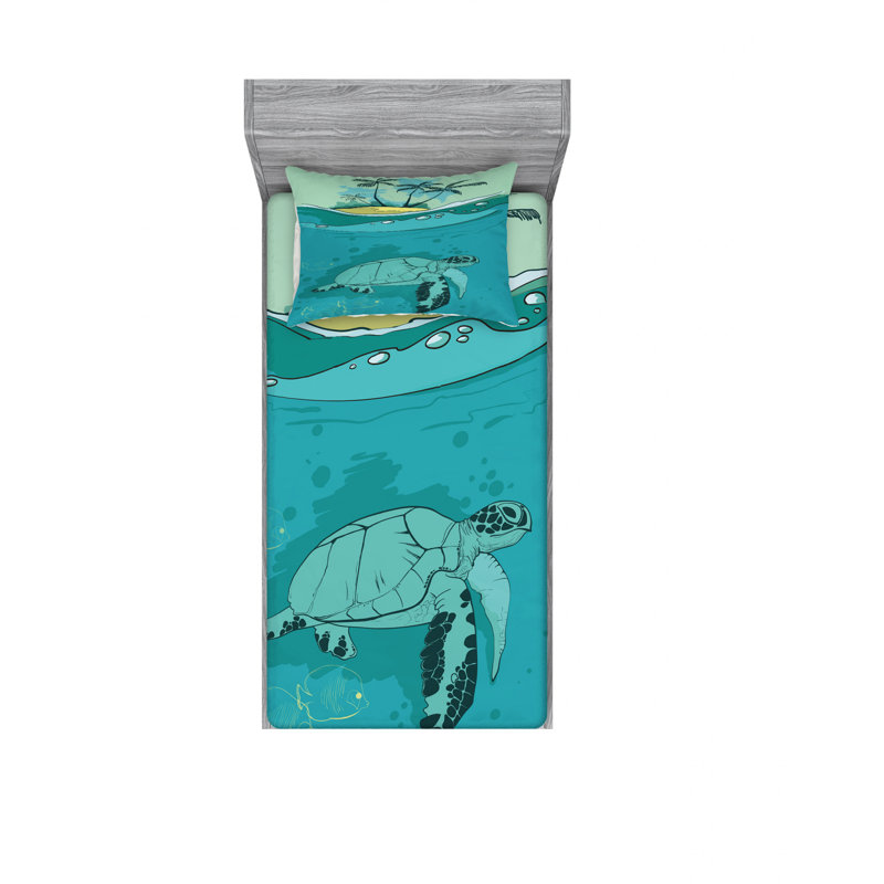 Twin Turquoise Sea Turtle Print Microfiber Sheet Set