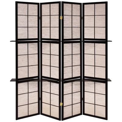4 Folding Screen In Tan And Cappuccino With Shelving For Organization Shelves, Adds Elegance To Transitional Style
