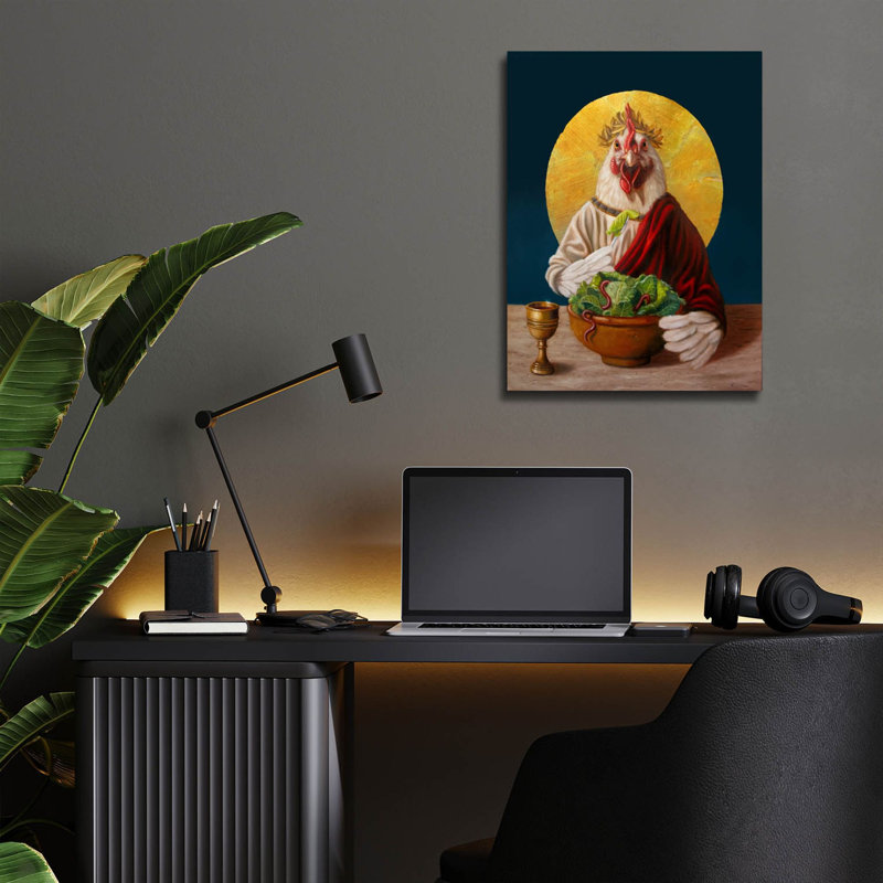 «Chickin Caesar» par Lucia Heffernan, art mural en verre acrylique, H 16 po x l 12 po