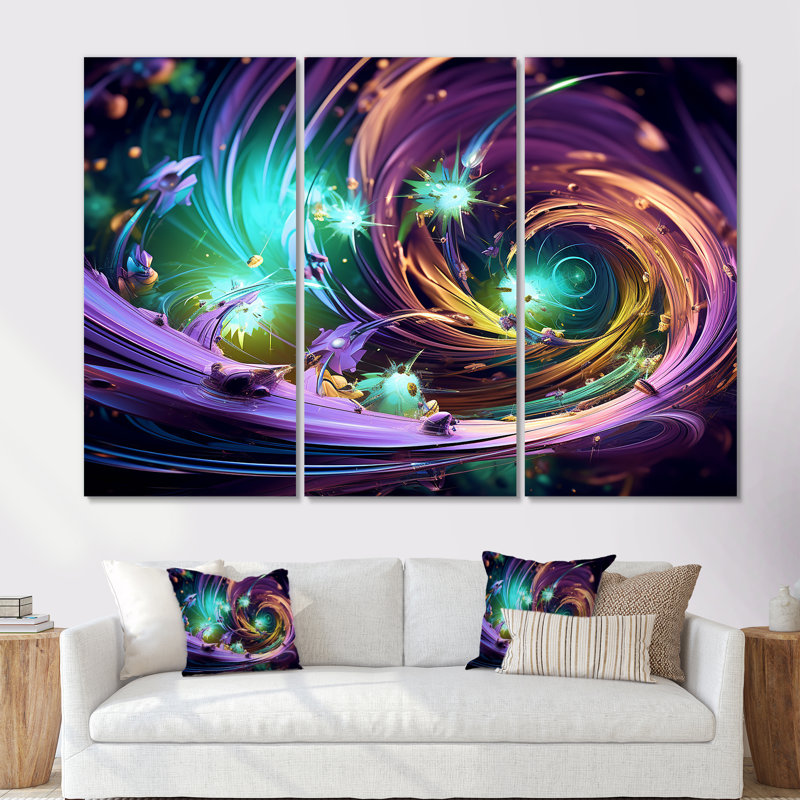 Mauve et vert fractal Fusion I - impression d'art mural fractal, Toile tendue, H 32 po x l 48 po x P 1 po