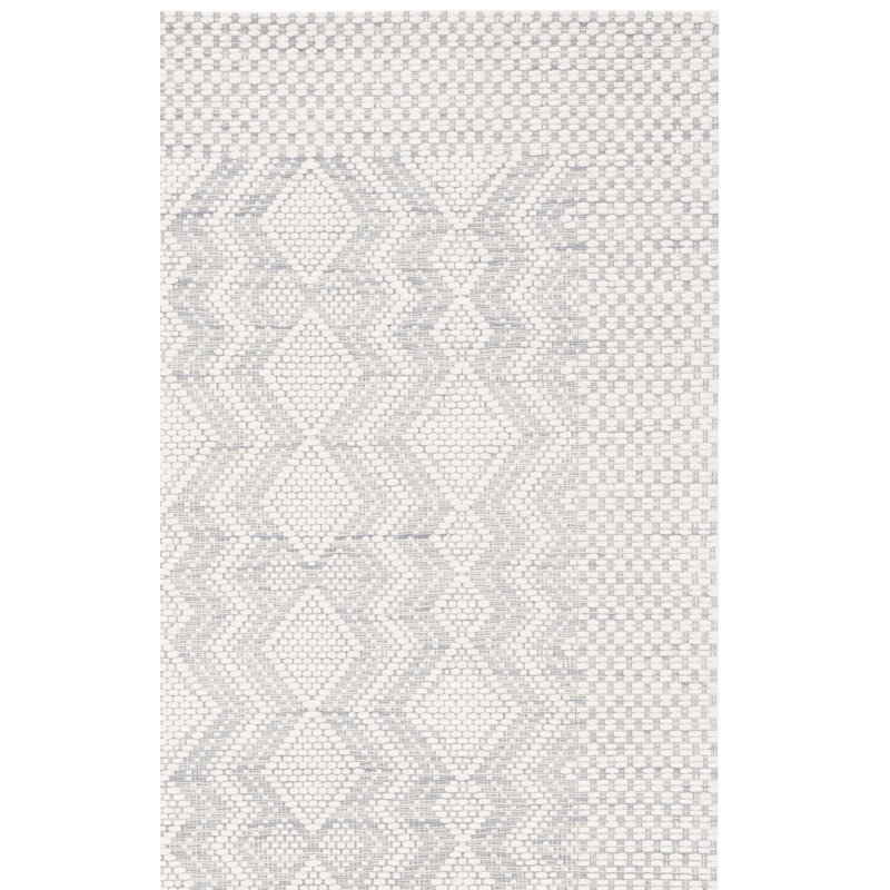Tapis géométrique en laine / polyester tissé à la main Manya en blanc / gris, Rectangle 8 pi x 10 pi