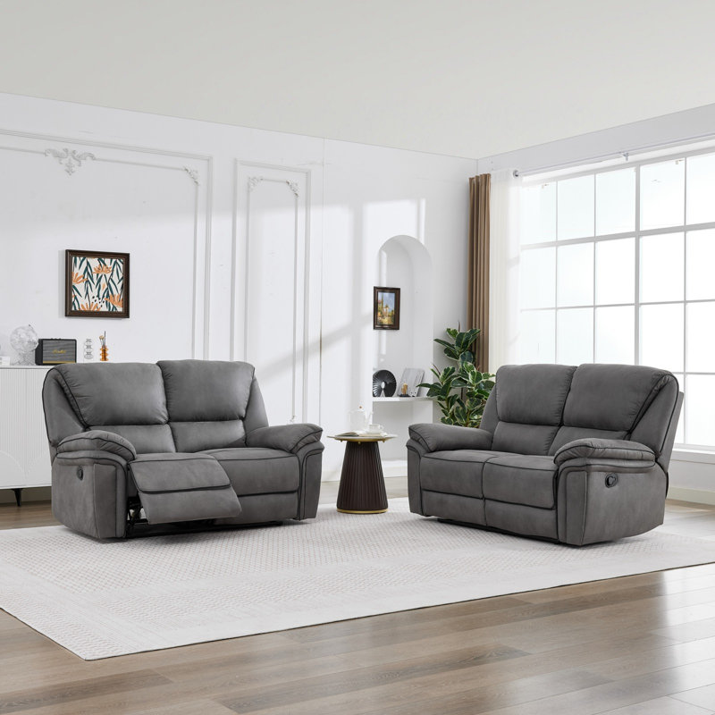Fabric Reclining Sofa, 2+2 Seater, Light Grey