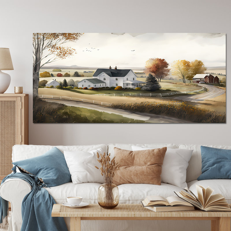 «Path To The Barn I», art mural grand paysage de grange, Toile tendue, H 28 po x l 60 po x P 1,5 po