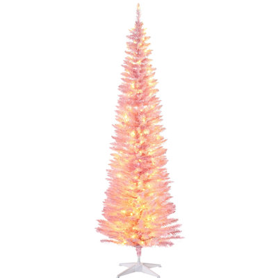 7' Tall Pre-Lit Slim Noble Fir Artificial Christmas Tree With 200 Warm White LED Lights And 499 Tips, For Christmas Decoration