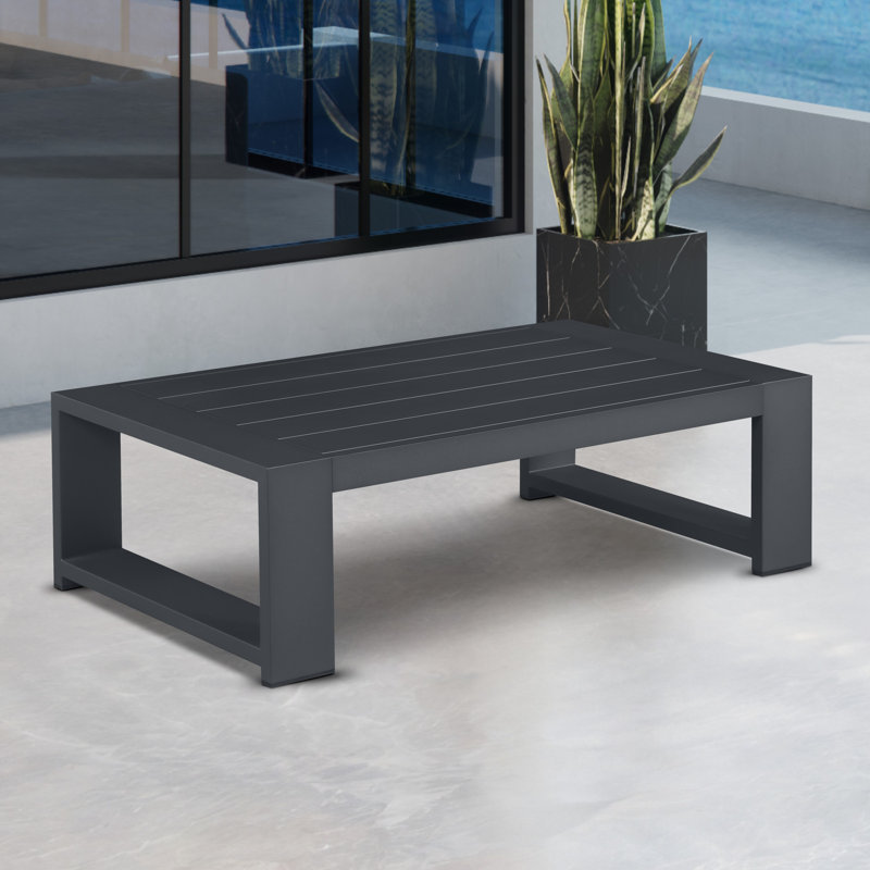 Hoyt Outdoor Aluminum 5-Piece Conversation Set with End Table, Slate Black/Grayish