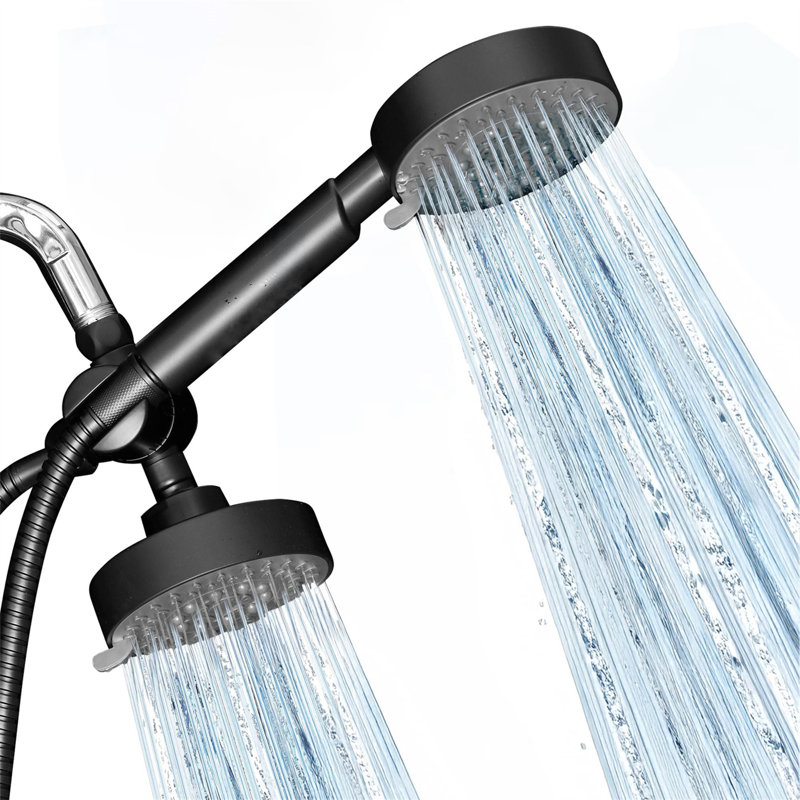 Dual-Function Shower Head With Diverter & Anti-Clog Nozzles – 60" Hose Included, Matte Black