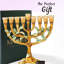 Ensemble de célébration de Hanoukka - candélabre de la menorah en émail peint à la main avec motif d'arbre et de boutons floraux et 2 qté de dreidels tournants peints à la main par Matashi