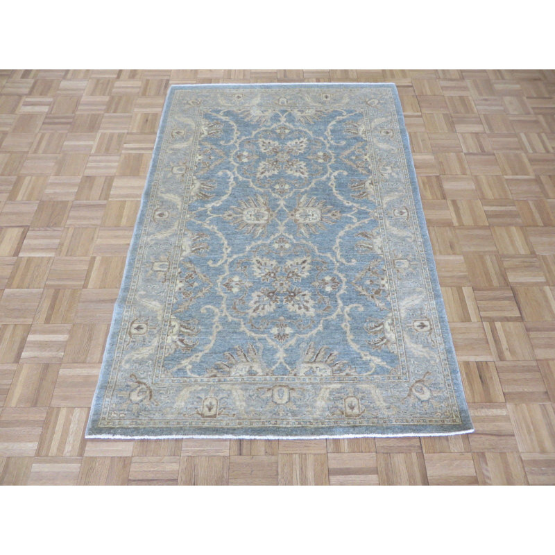 Tapis de la surface en laine bleu/brun 4 pi 1 po x 6 pi 1 po one-of-kind à la main noué la Beaumont