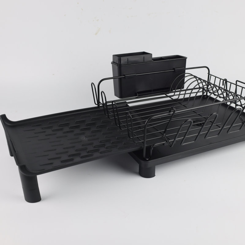 Extendable Large Capacity Sinkside Metal Dish Rack, Adjustable Dish Drying Rack With Removable Draining Board
