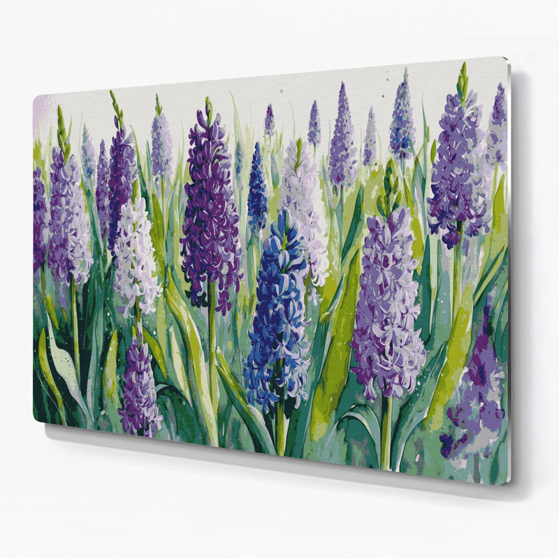 «Botanical Hyacinths», art mural en métal bleu, H 132 po x l 168 po x P 0,05 po