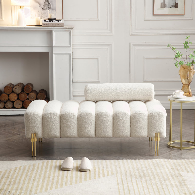 Makari 53.2" Wide Sherpa Fabric Rectangle Standard  Ottoman, Beige