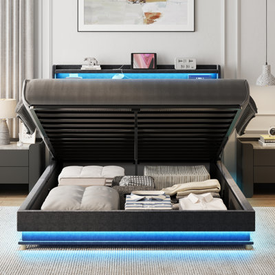 Lift Up Storage Bed Frame With Charging Station