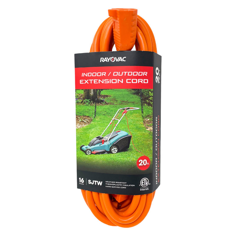 RAYOVAC® Indoor/Outdoor Extension Cord With SJTW Jacket, 20-Ft., Orange
