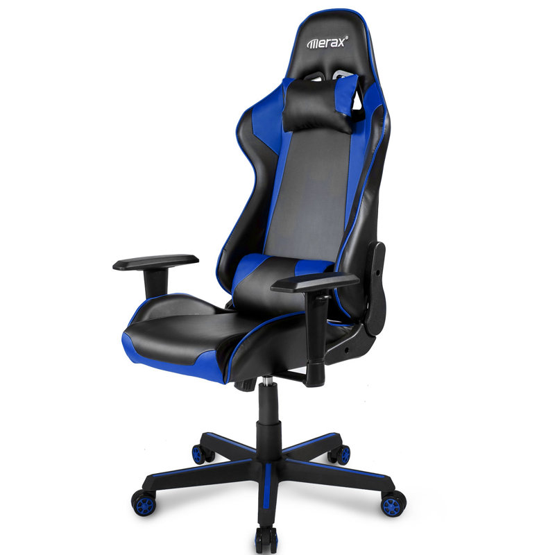 Merax Adjustable Reclining Ergonomic Faux Leather Swiveling PC & Racing Game Chair, Blue