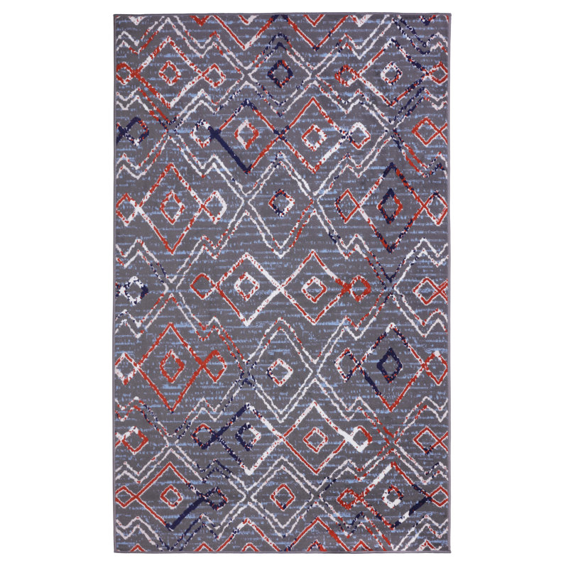 Tapis géométrique bleu / rouge Mcnear, Rectangle 2 pi x 4 pi