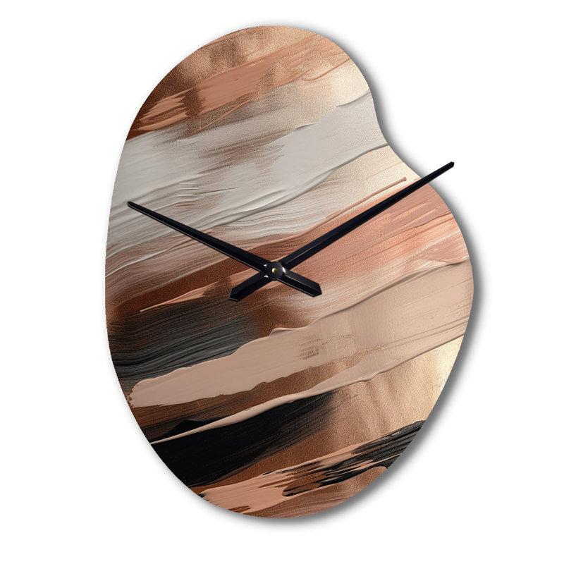 Or rose et formes roses contemporaines II - horloges asymétriques abstraites en métal, horloge murale de forme irrégulière dorée